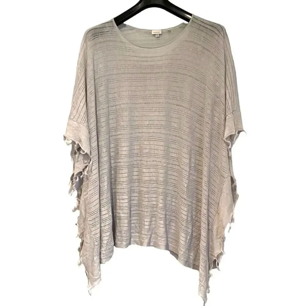 Kinross Fringe Openwork Linen Poncho One Size